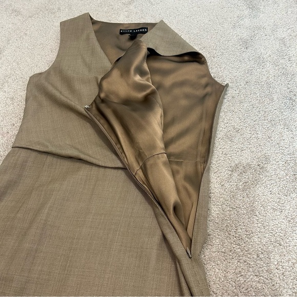 Ralph Lauren tan camel brown sleeveless wool cashmere belted midi dress Sz 10 - Picture 8 of 15